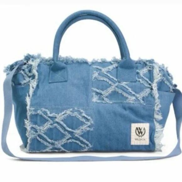 WildFox Blue Frayed Denim Tote. Size:OS - Picture 2 of 7